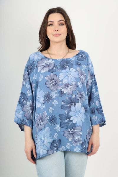 Multi Floral Print Cotton Tunic Top - Lashra Fashion