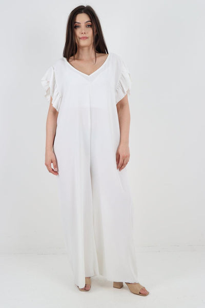 Ruffled Sleeve Back Tie Open Jumpsuit - Lashra Fashion