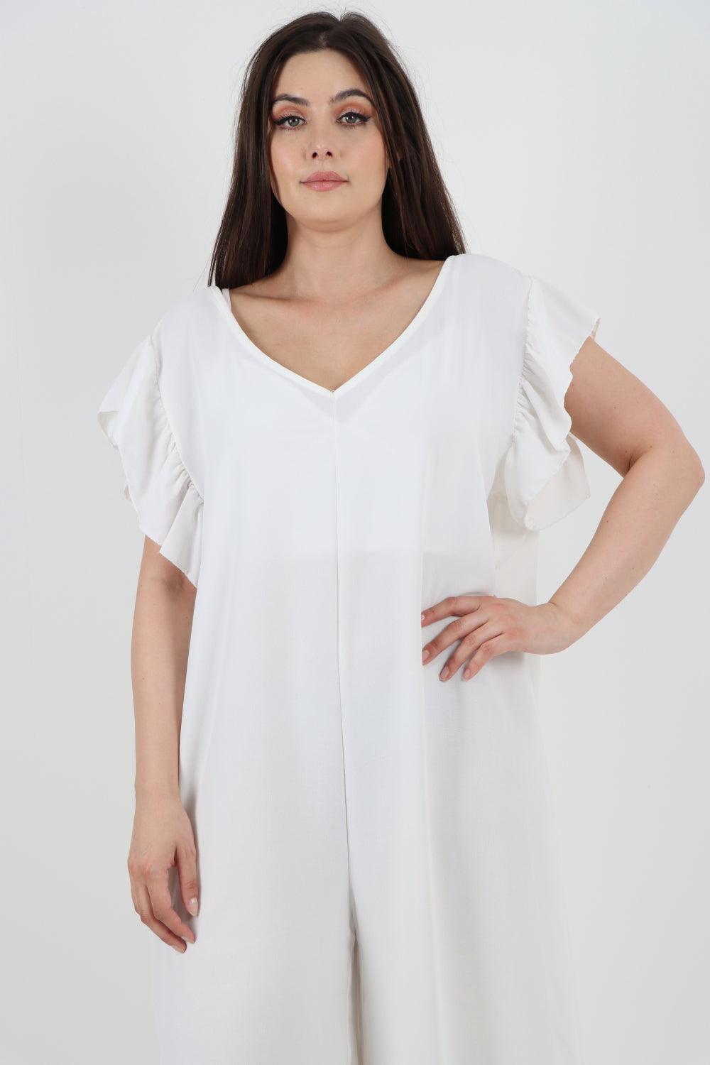 Ruffled Sleeve Back Tie Open Jumpsuit - Lashra Fashion