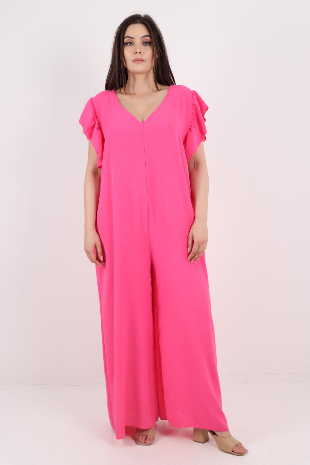 Ruffled Sleeve Back Tie Open Jumpsuit - Lashra Fashion