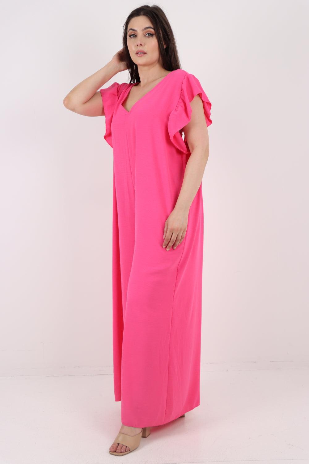 Ruffled Sleeve Back Tie Open Jumpsuit - Lashra Fashion