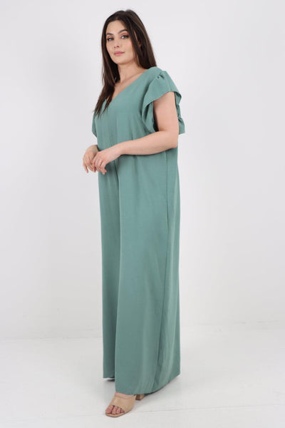 Ruffled Sleeve Back Tie Open Jumpsuit - Lashra Fashion