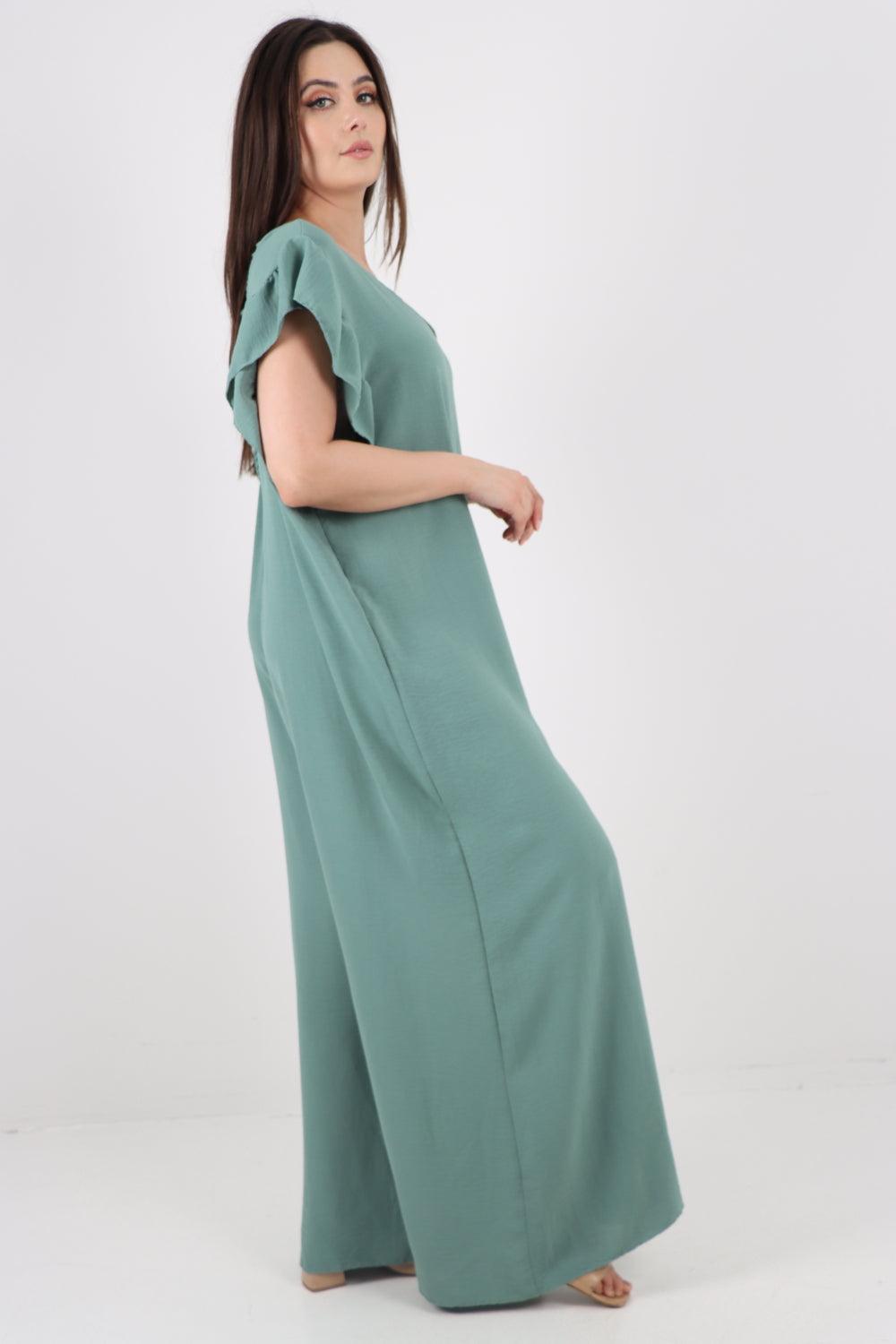 Ruffled Sleeve Back Tie Open Jumpsuit - Lashra Fashion