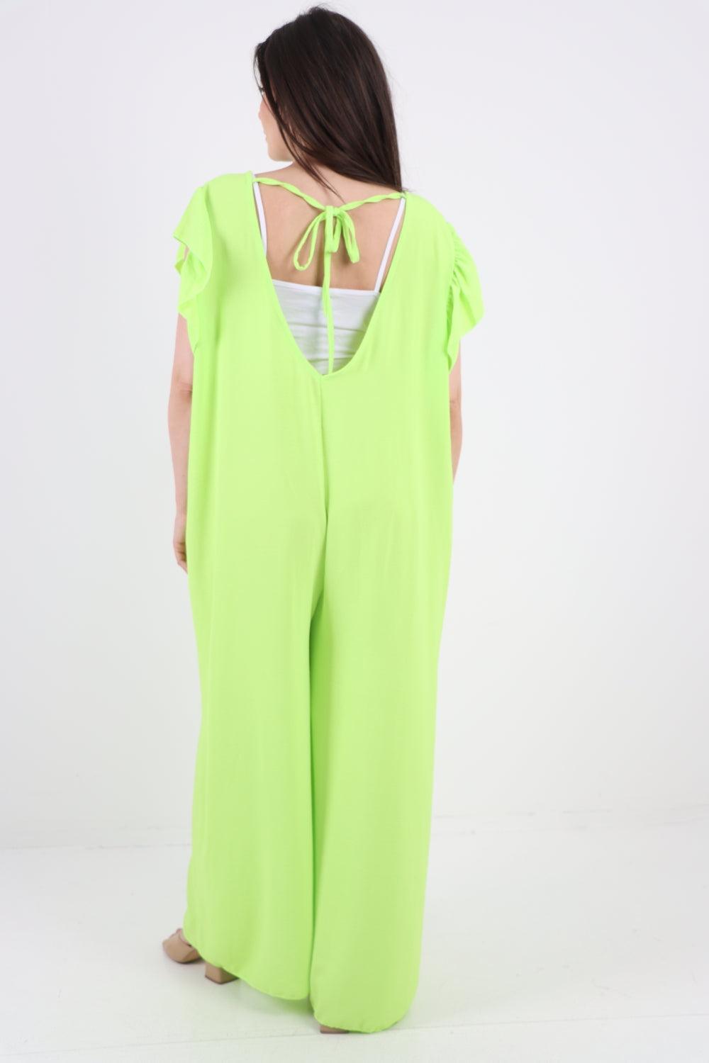 Ruffled Sleeve Back Tie Open Jumpsuit - Lashra Fashion