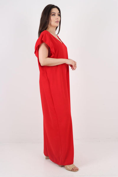 Ruffled Sleeve Back Tie Open Jumpsuit - Lashra Fashion