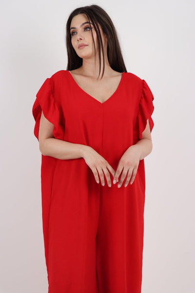 Ruffled Sleeve Back Tie Open Jumpsuit - Lashra Fashion