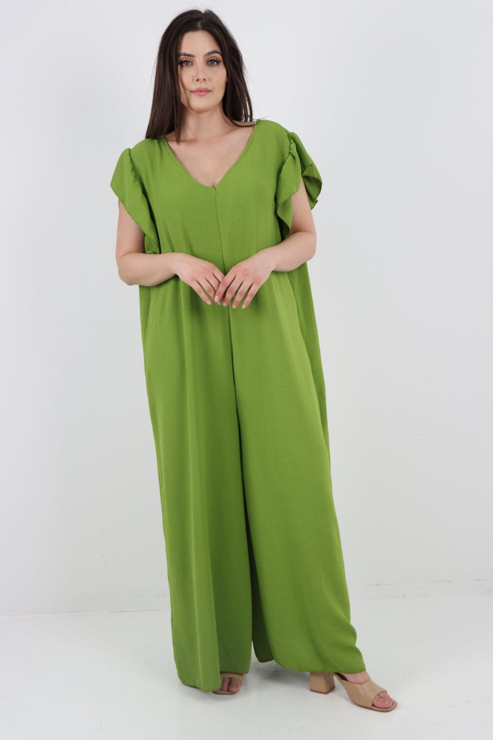 Ruffled Sleeve Back Tie Open Jumpsuit - Lashra Fashion