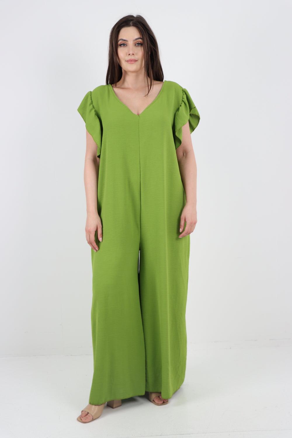 Ruffled Sleeve Back Tie Open Jumpsuit - Lashra Fashion