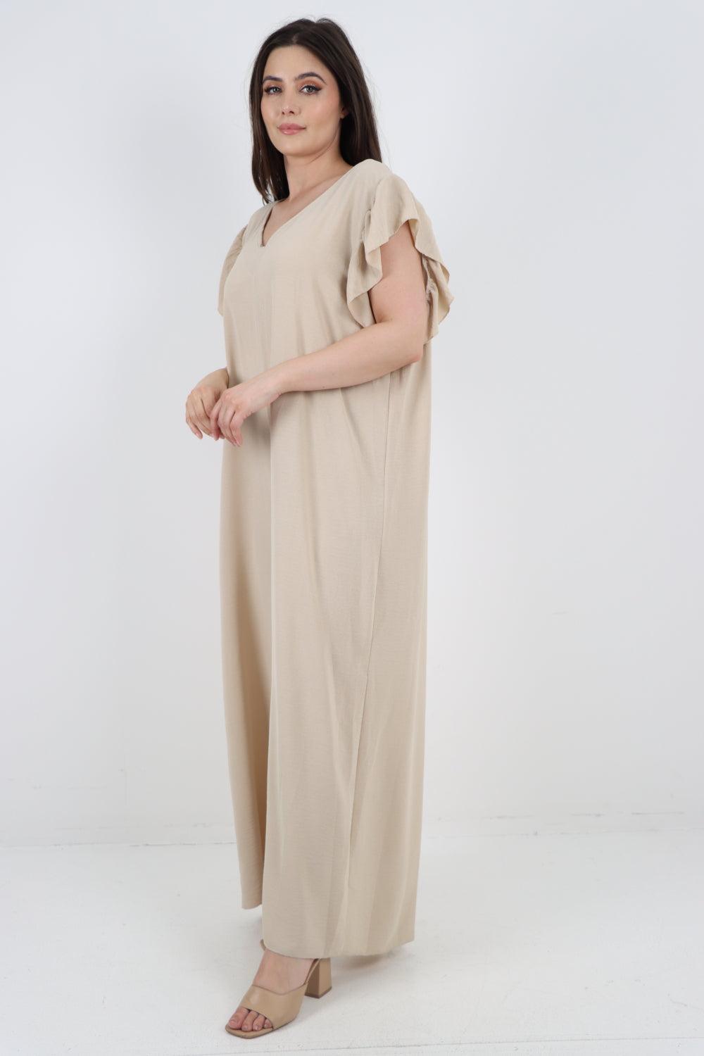 Ruffled Sleeve Back Tie Open Jumpsuit - Lashra Fashion