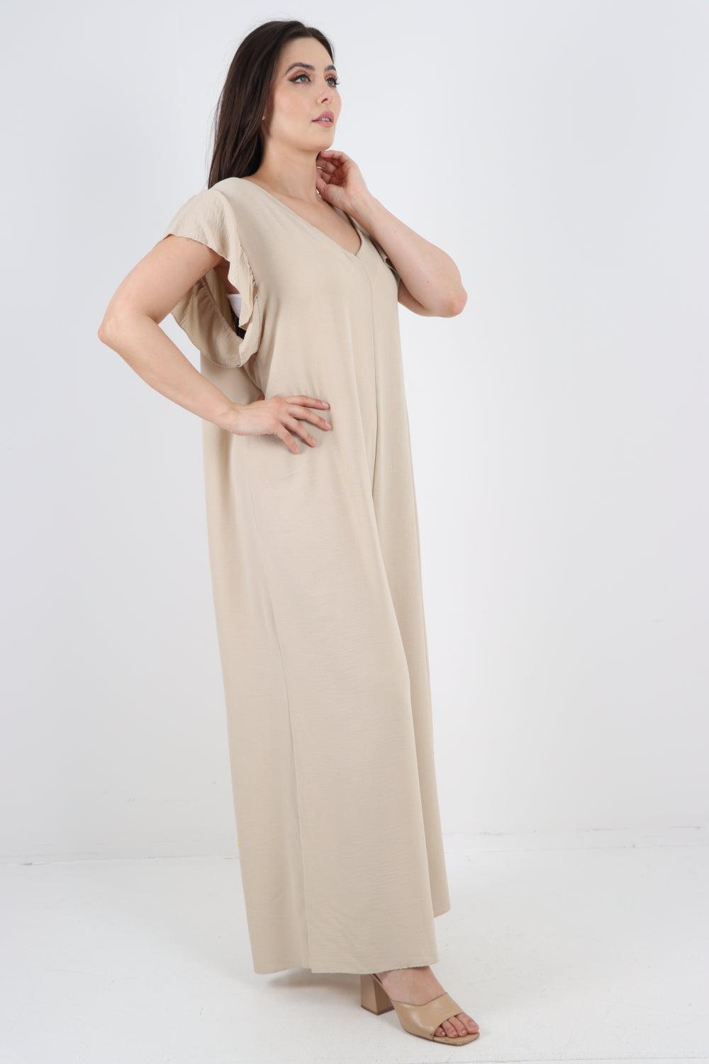 Ruffled Sleeve Back Tie Open Jumpsuit - Lashra Fashion