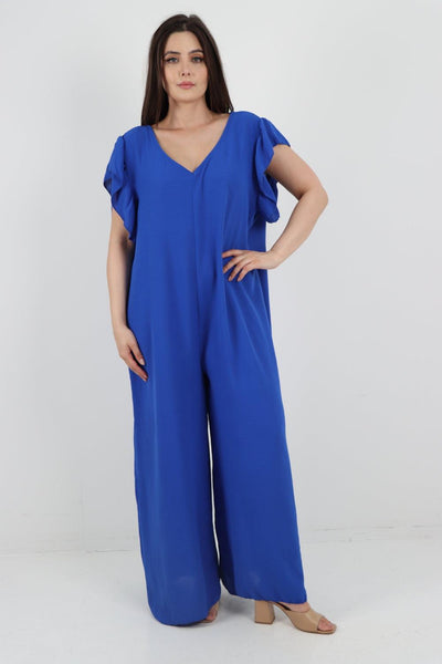 Ruffled Sleeve Back Tie Open Jumpsuit - Lashra Fashion