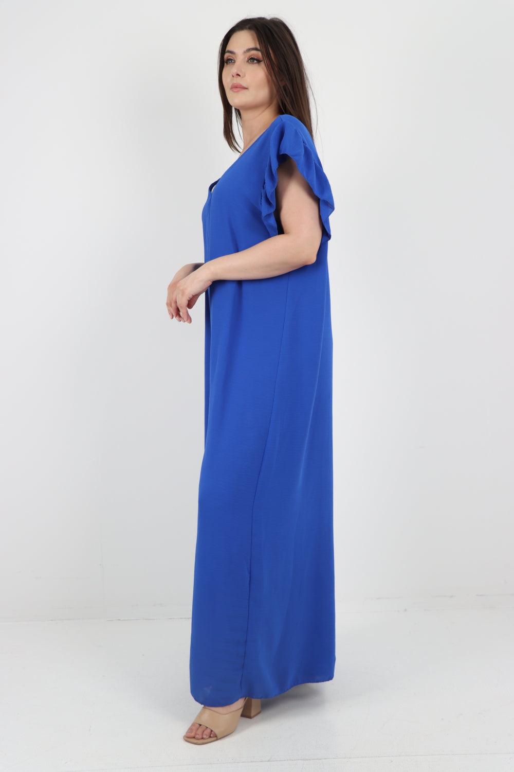 Ruffled Sleeve Back Tie Open Jumpsuit - Lashra Fashion