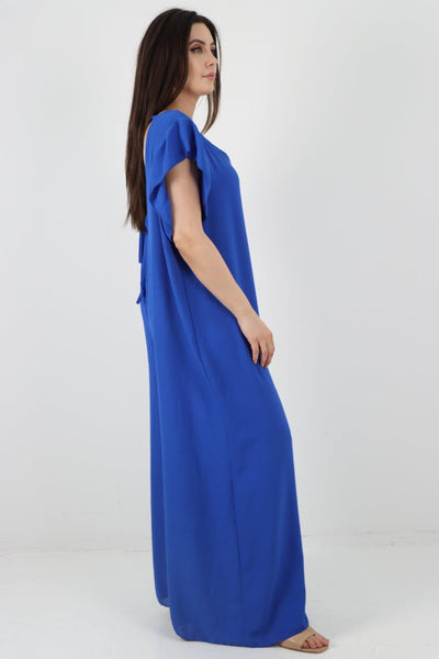 Ruffled Sleeve Back Tie Open Jumpsuit - Lashra Fashion