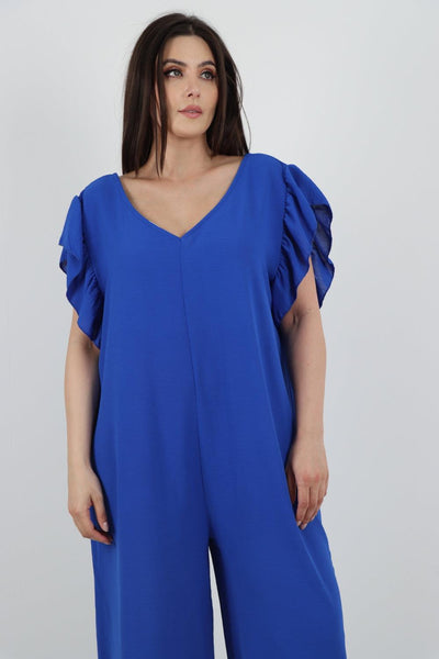 Ruffled Sleeve Back Tie Open Jumpsuit - Lashra Fashion