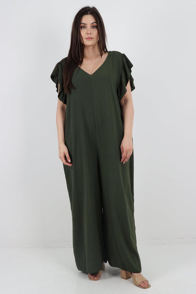 Ruffled Sleeve Back Tie Open Jumpsuit - Lashra Fashion