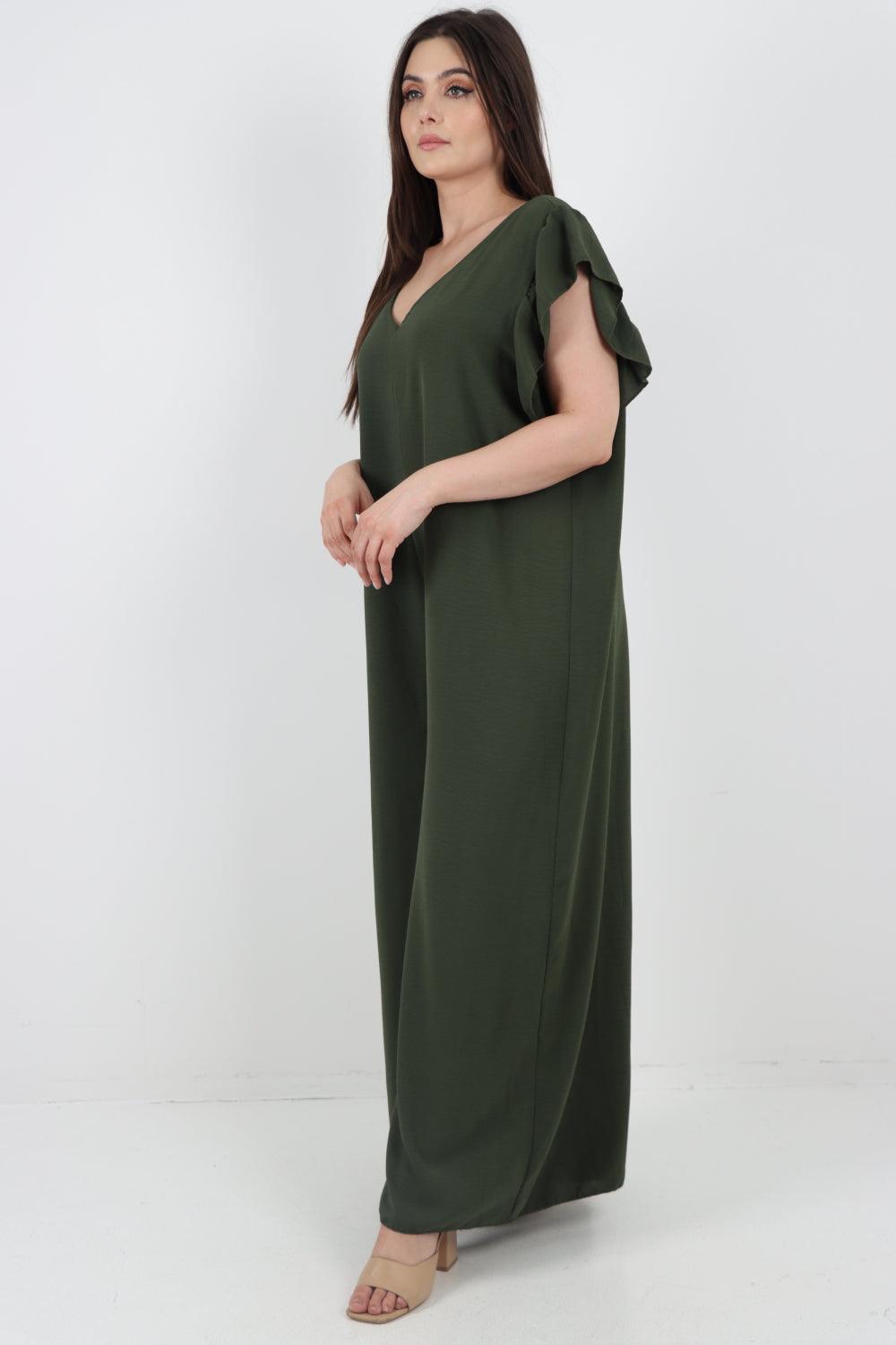 Ruffled Sleeve Back Tie Open Jumpsuit - Lashra Fashion