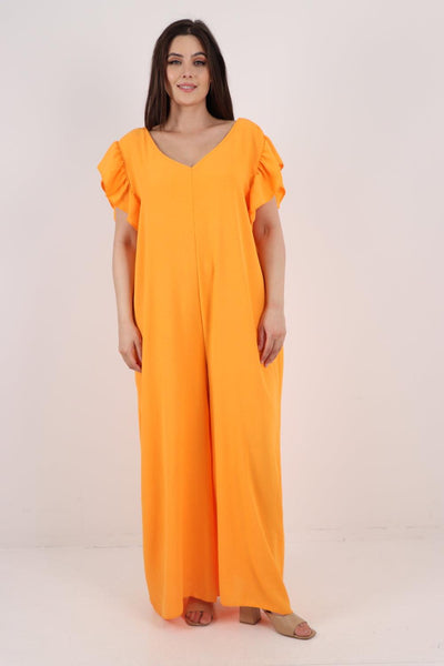 Ruffled Sleeve Back Tie Open Jumpsuit - Lashra Fashion