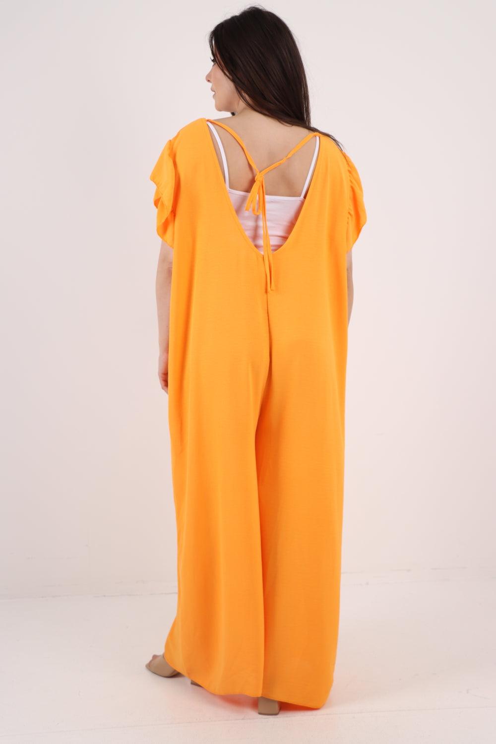 Ruffled Sleeve Back Tie Open Jumpsuit - Lashra Fashion