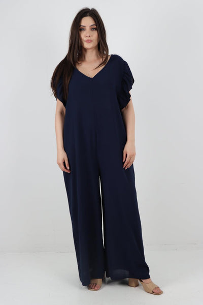 Ruffled Sleeve Back Tie Open Jumpsuit - Lashra Fashion