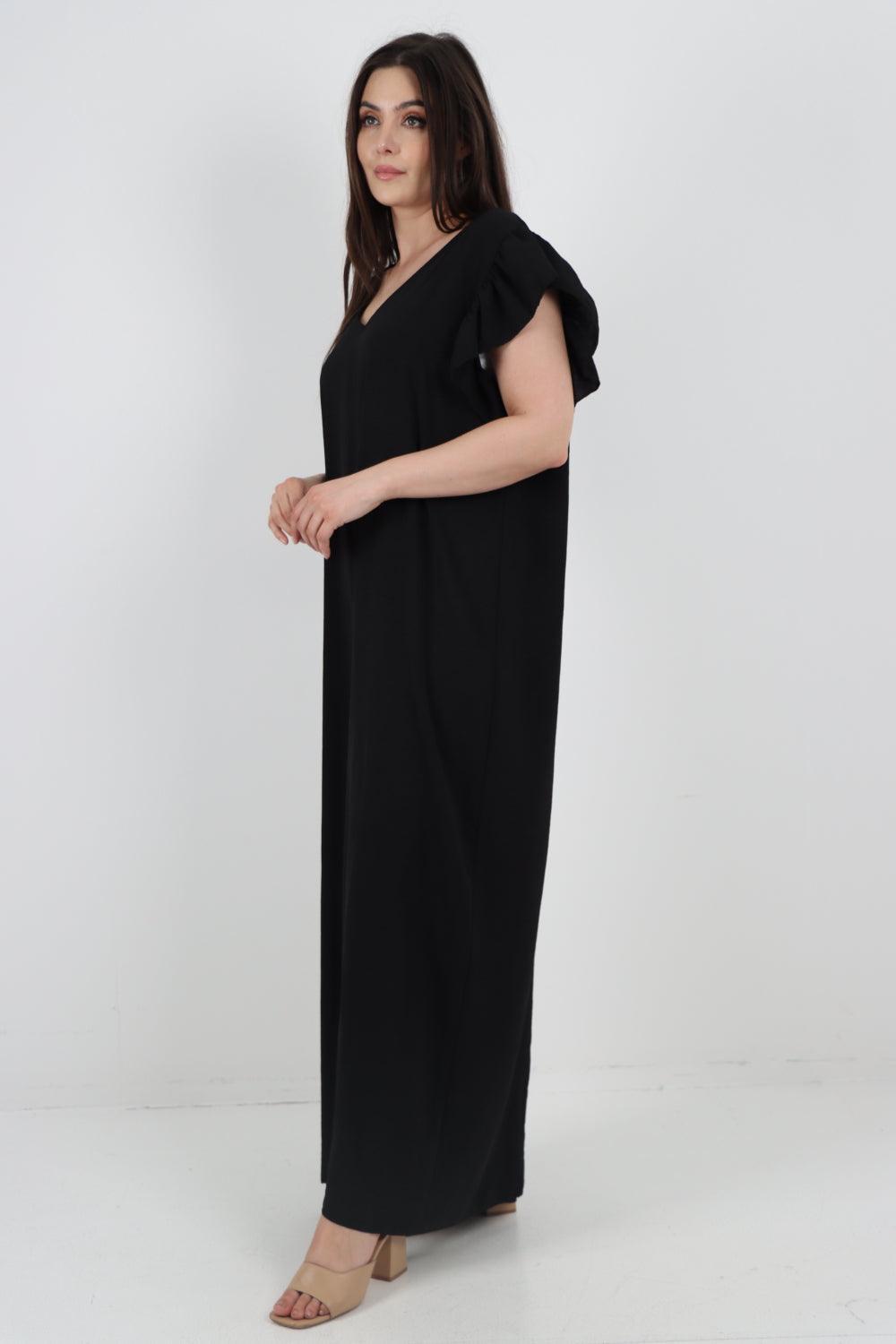 Ruffled Sleeve Back Tie Open Jumpsuit - Lashra Fashion