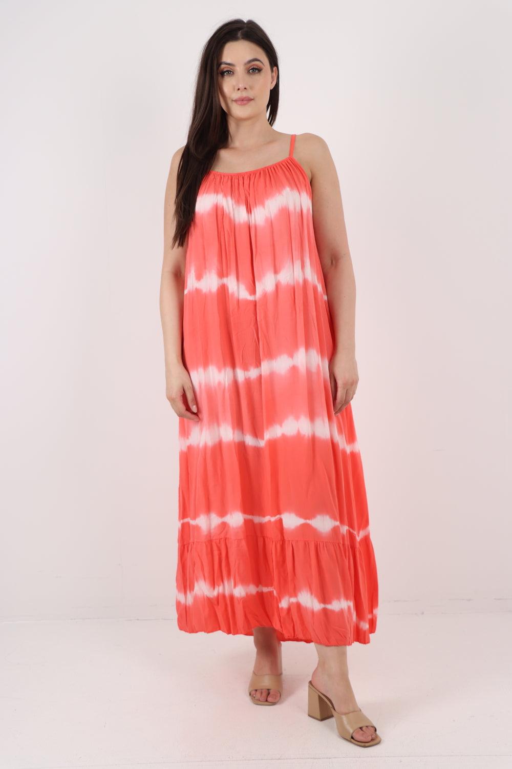 Tie Dye Print Ruffle Hem Sun Dress - Lashra Fashion