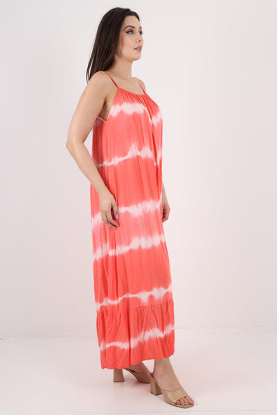 Tie Dye Print Ruffle Hem Sun Dress - Lashra Fashion