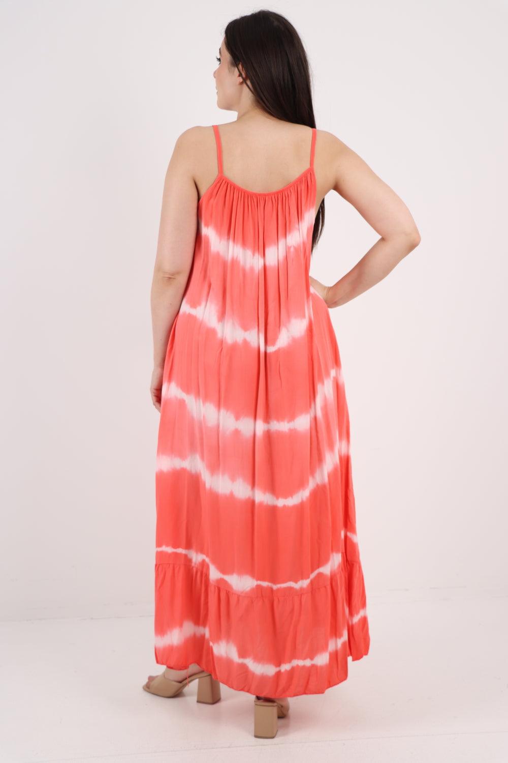 Tie Dye Print Ruffle Hem Sun Dress - Lashra Fashion