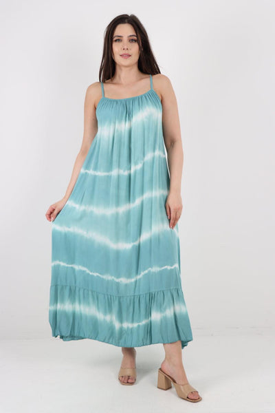 Tie Dye Print Ruffle Hem Sun Dress - Lashra Fashion