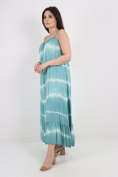 Tie Dye Print Ruffle Hem Sun Dress - Lashra Fashion