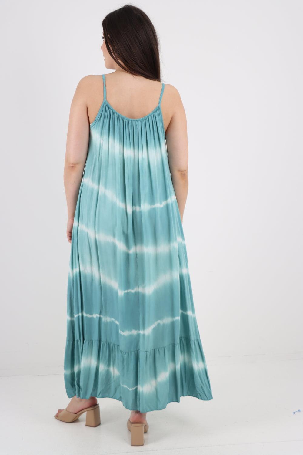 Tie Dye Print Ruffle Hem Sun Dress - Lashra Fashion