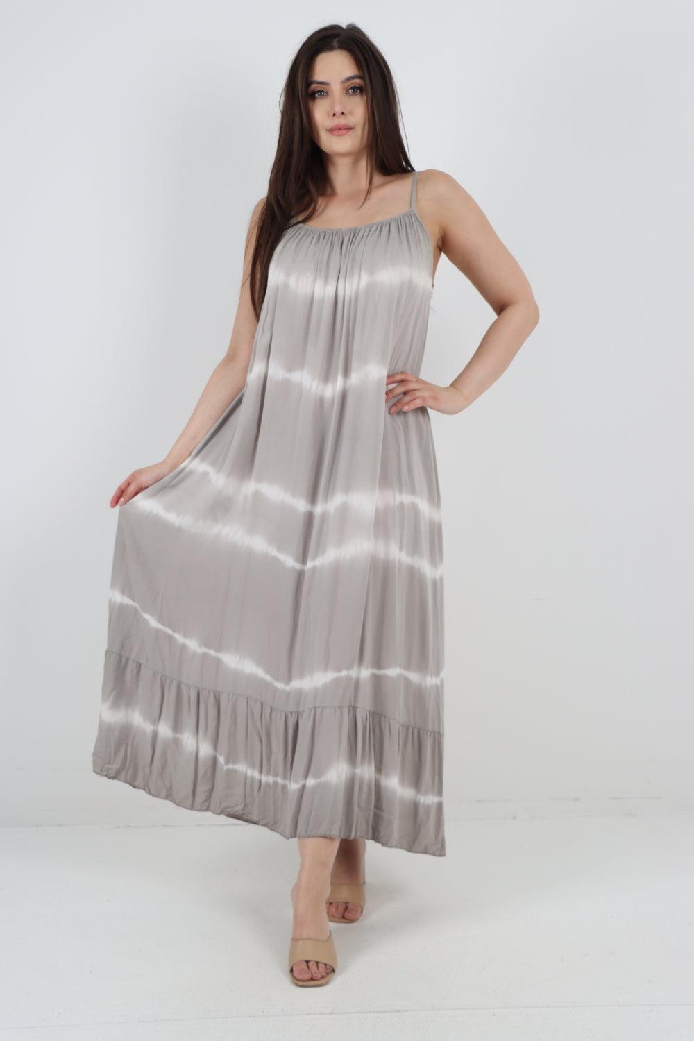 Tie Dye Print Ruffle Hem Sun Dress - Lashra Fashion