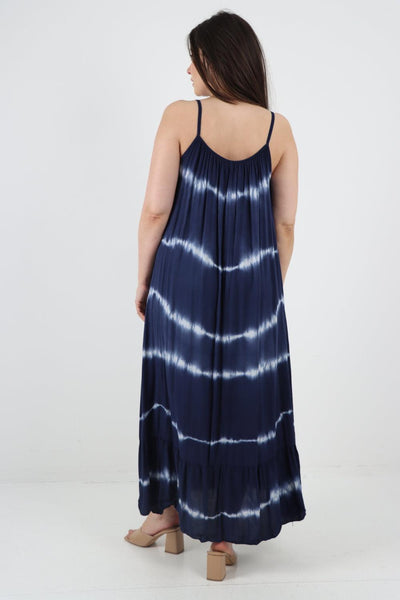 Tie Dye Print Ruffle Hem Sun Dress - Lashra Fashion