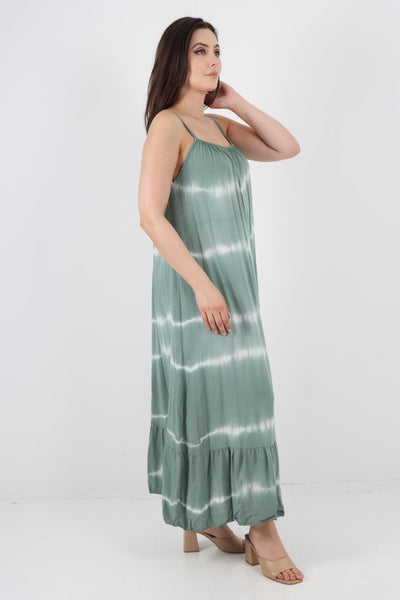 Tie Dye Print Ruffle Hem Sun Dress - Lashra Fashion