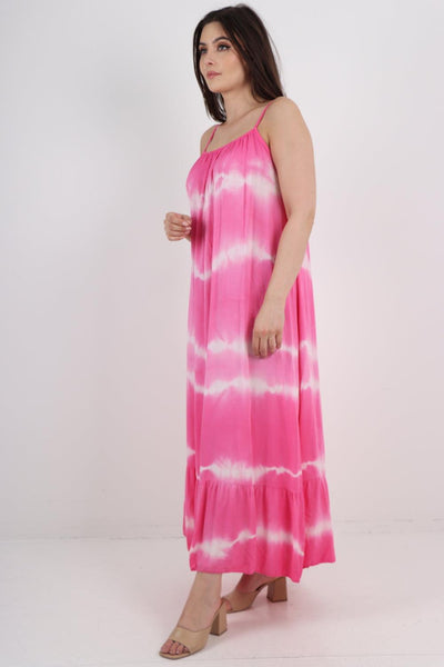 Tie Dye Print Ruffle Hem Sun Dress - Lashra Fashion