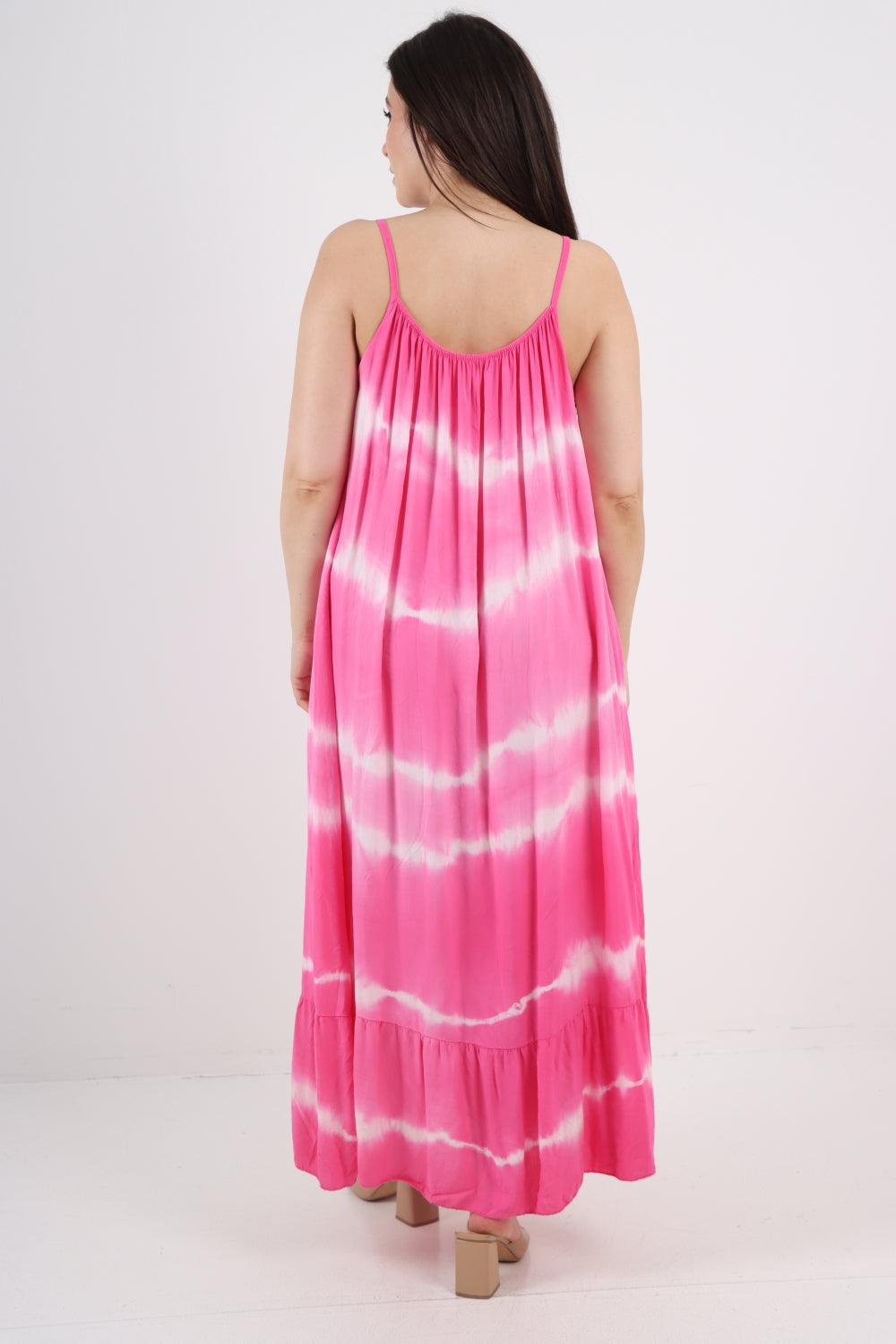 Tie Dye Print Ruffle Hem Sun Dress - Lashra Fashion