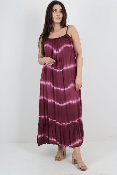 Tie Dye Print Ruffle Hem Sun Dress - Lashra Fashion