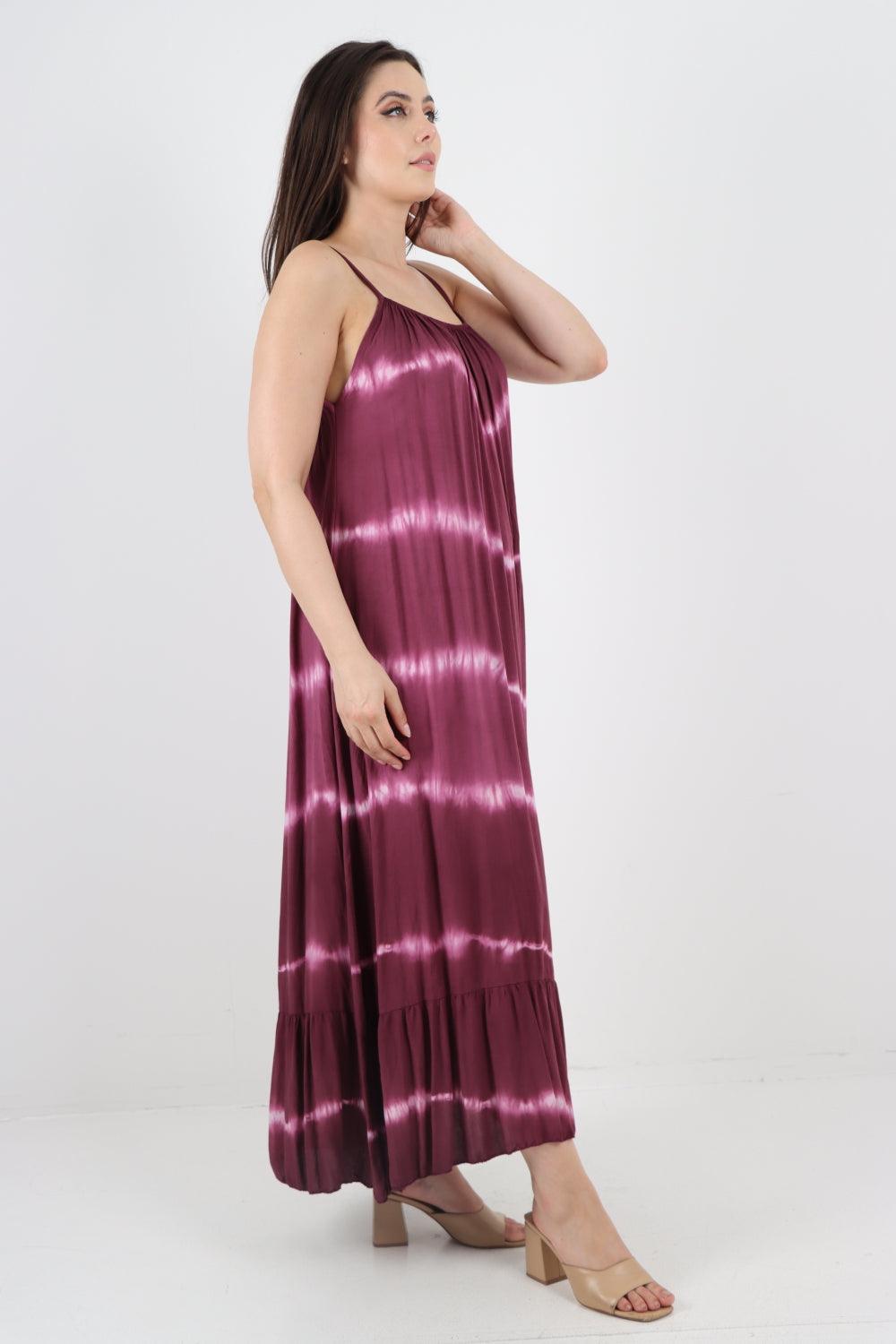 Tie Dye Print Ruffle Hem Sun Dress - Lashra Fashion