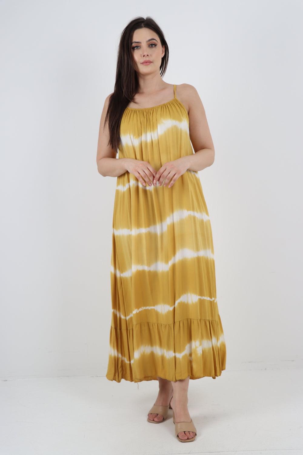 Tie Dye Print Ruffle Hem Sun Dress - Lashra Fashion