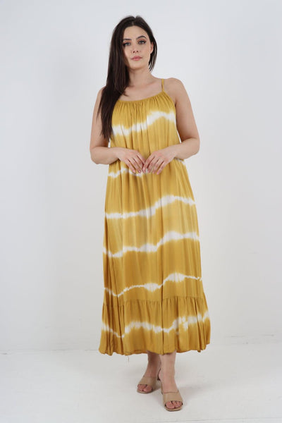 Tie Dye Print Ruffle Hem Sun Dress - Lashra Fashion