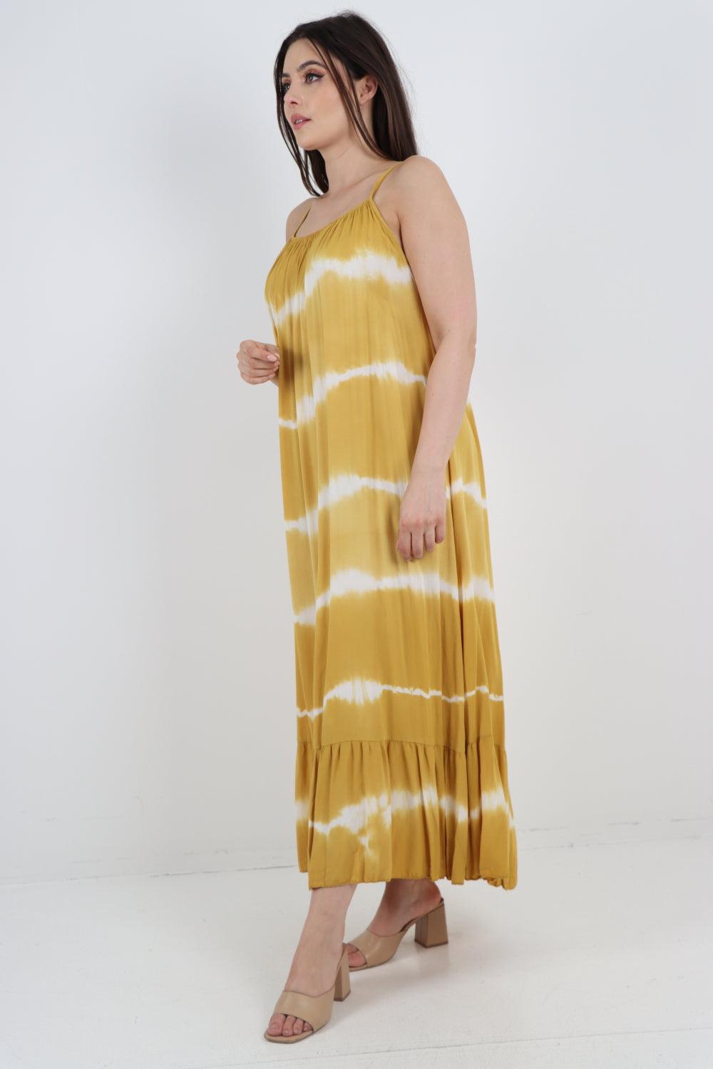 Tie Dye Print Ruffle Hem Sun Dress - Lashra Fashion