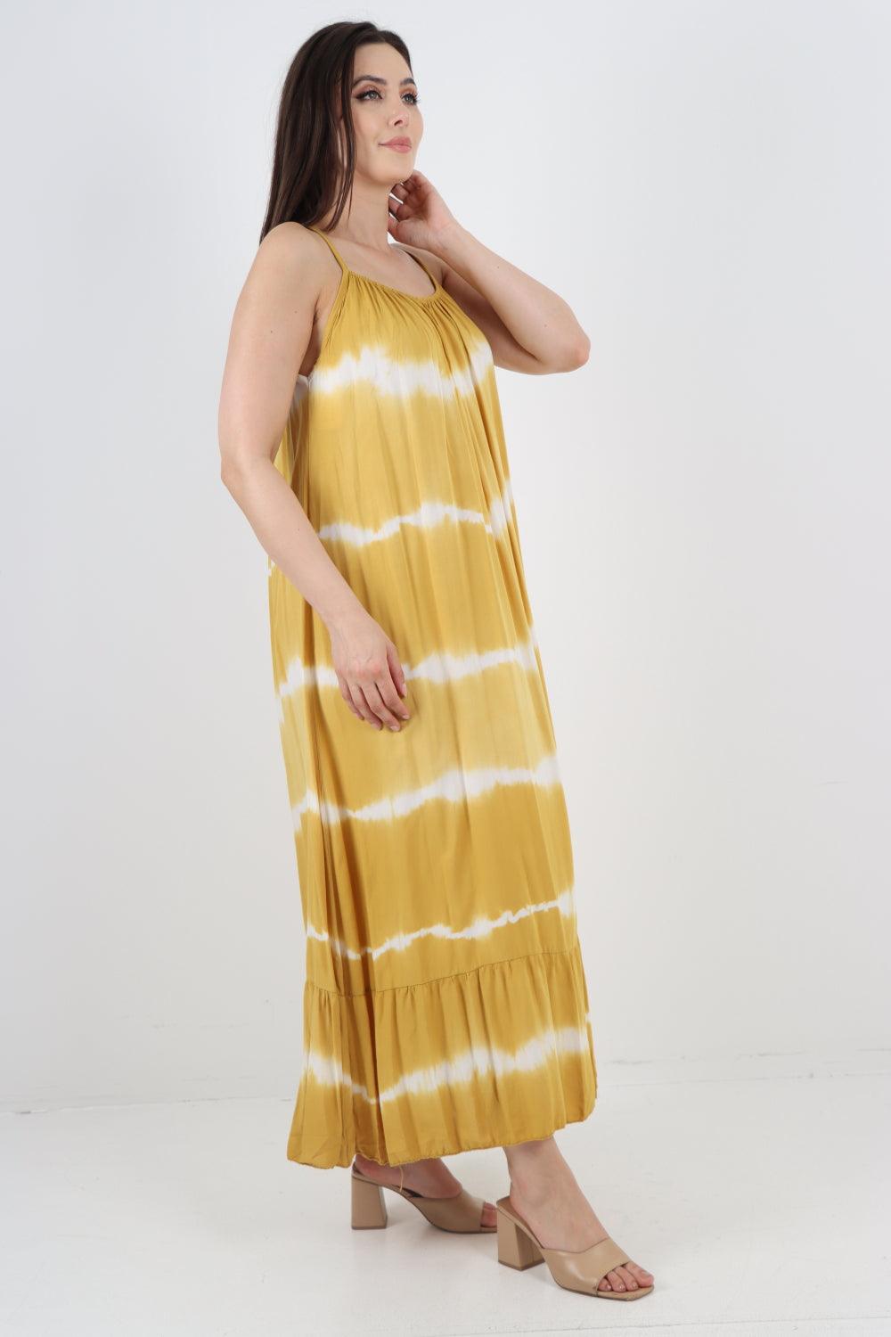 Tie Dye Print Ruffle Hem Sun Dress - Lashra Fashion