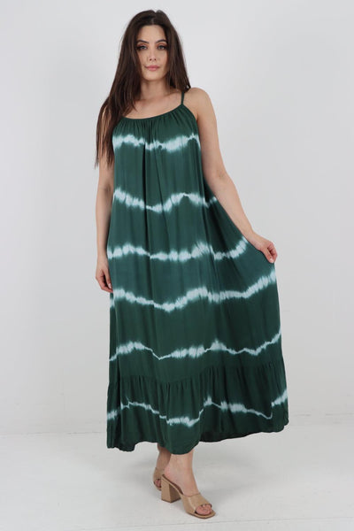 Tie Dye Print Ruffle Hem Sun Dress - Lashra Fashion