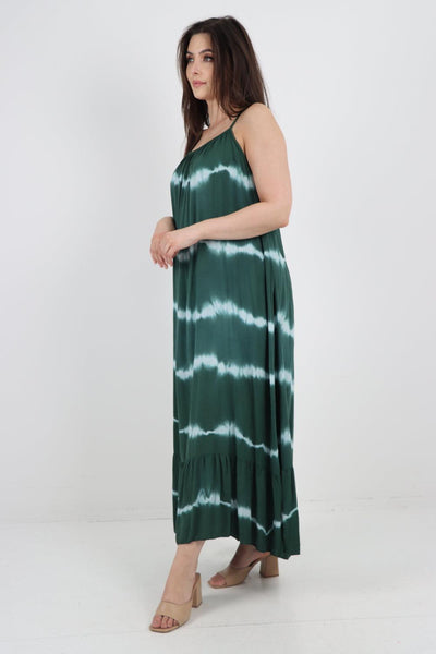 Tie Dye Print Ruffle Hem Sun Dress - Lashra Fashion