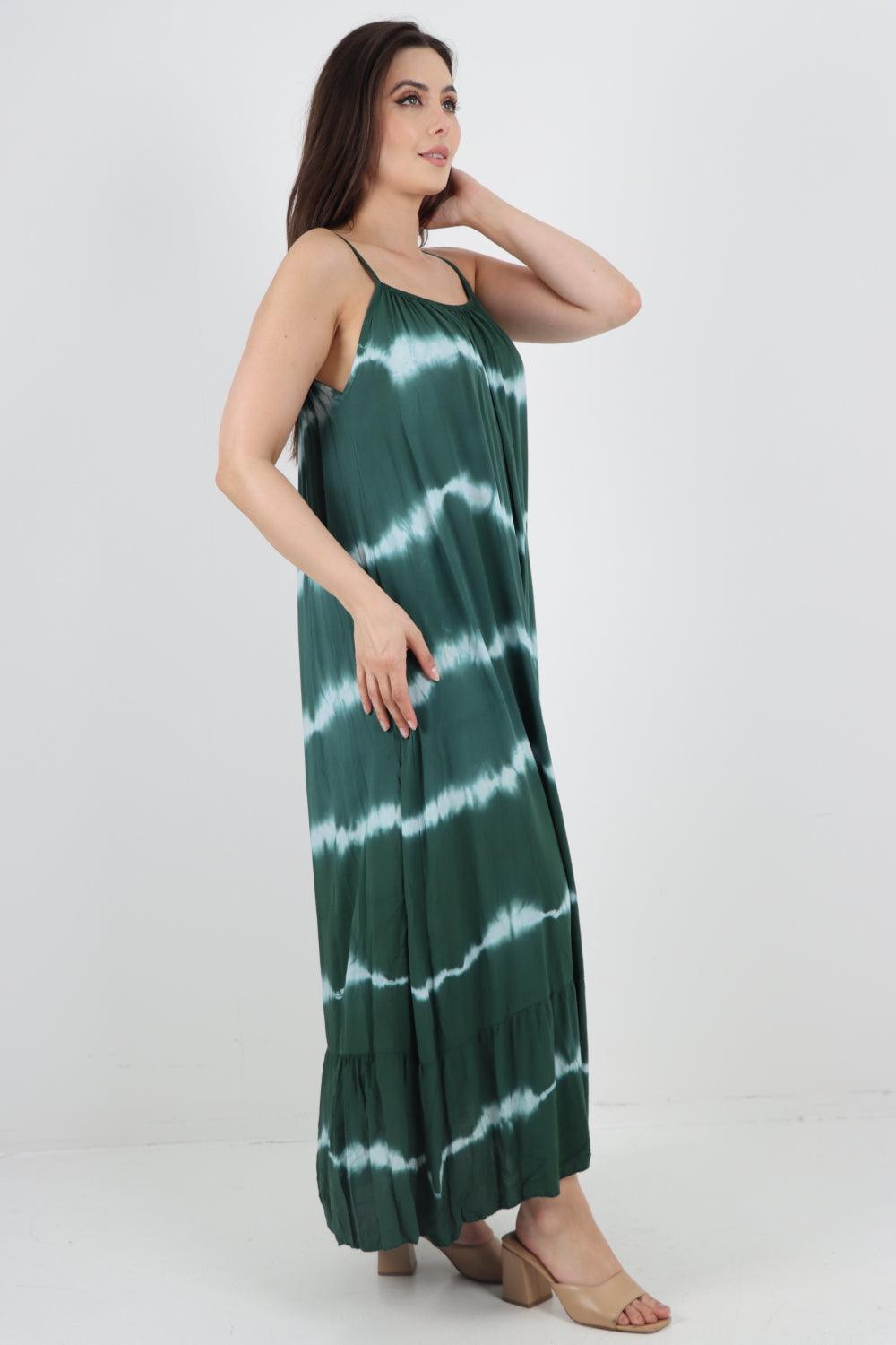 Tie Dye Print Ruffle Hem Sun Dress - Lashra Fashion