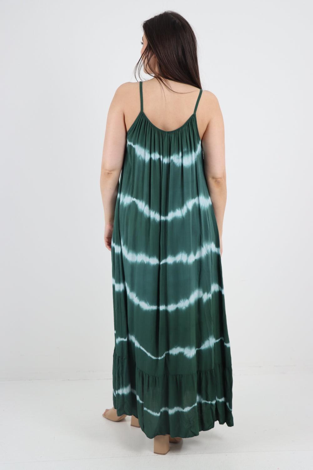 Tie Dye Print Ruffle Hem Sun Dress - Lashra Fashion