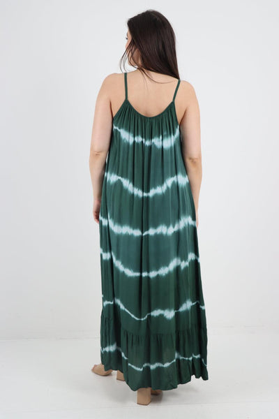 Tie Dye Print Ruffle Hem Sun Dress - Lashra Fashion