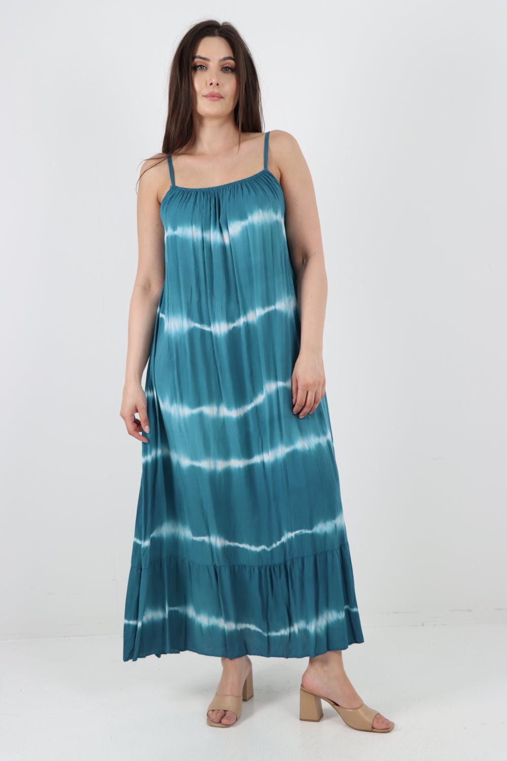 Tie Dye Print Ruffle Hem Sun Dress - Lashra Fashion