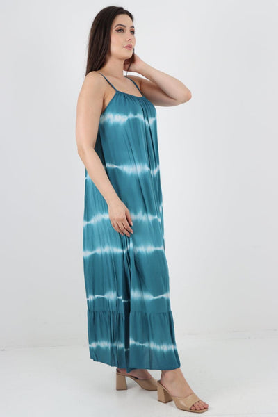 Tie Dye Print Ruffle Hem Sun Dress - Lashra Fashion