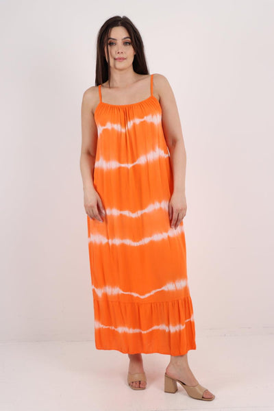 Tie Dye Print Ruffle Hem Sun Dress - Lashra Fashion