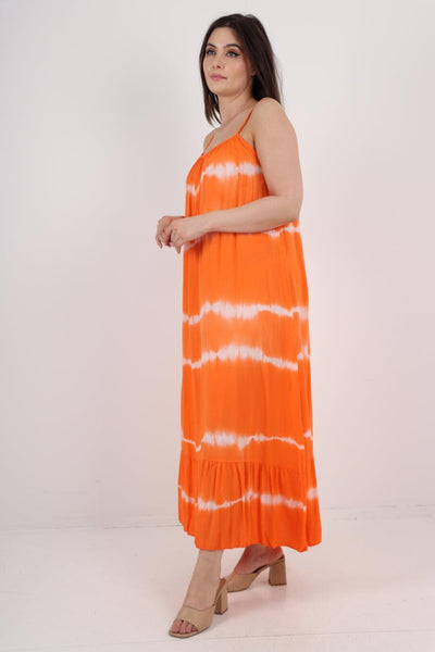 Tie Dye Print Ruffle Hem Sun Dress - Lashra Fashion